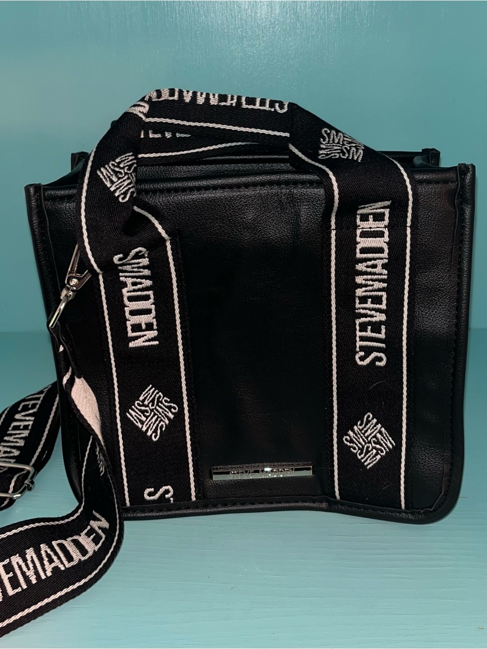 Steve Madden Black Crossbody Bwebber Bag with Branded Strap